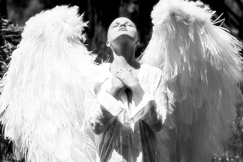 Ethereal angelic figure in soft light by Millie Franz, archival photographic print, available at Ilkaa's Fine Art Gallery.