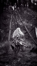 Young girl dancing wearing a ram’s skull, evocative and symbolic, by Millie Franz, archival photographic print, available at Ilkaa's Fine Art Gallery.