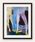 Framed artwork of two nude figures with green shoes on a white background