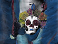 Blue Figure with Skull